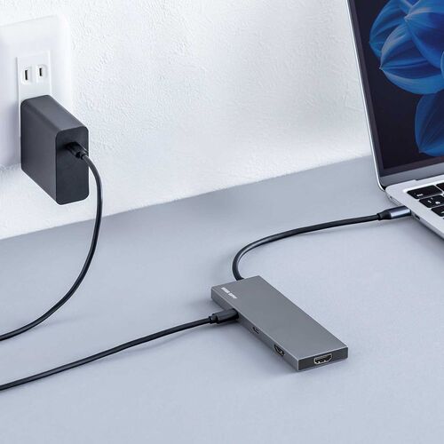 USB-C モバイルドッキングステーション（7-in-1・HDMI・4K/30Hz・2画面・PD100W・急速充電・USB-A・5Gbps・USBハブ・薄型・ガンメタリック）