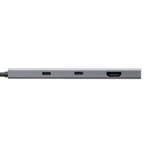 USB-C モバイルドッキングステーション（7-in-1・HDMI・4K/30Hz・2画面・PD100W・急速充電・USB-A・5Gbps・USBハブ・薄型・ガンメタリック）