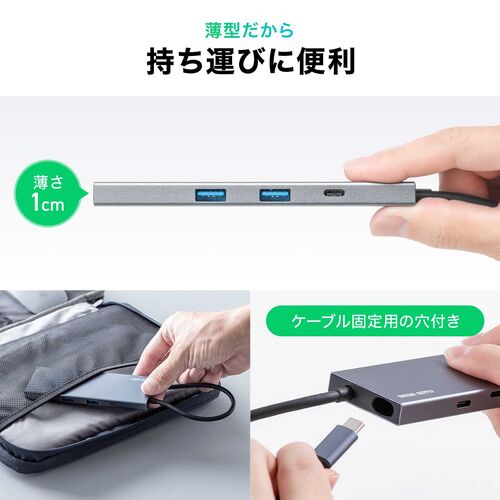 USB-C モバイルドッキングステーション（7-in-1・HDMI・4K/30Hz・2画面・PD100W・急速充電・USB-A・5Gbps・USBハブ・薄型・ガンメタリック）