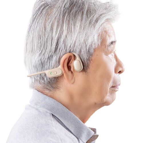 集音器（骨伝導・両耳・かんたん操作・左右音量調整・USB充電式・ノイズ除去・軽量・ワイヤレス・高齢者・敬老の日・プレゼント・肌色・ベージュ）