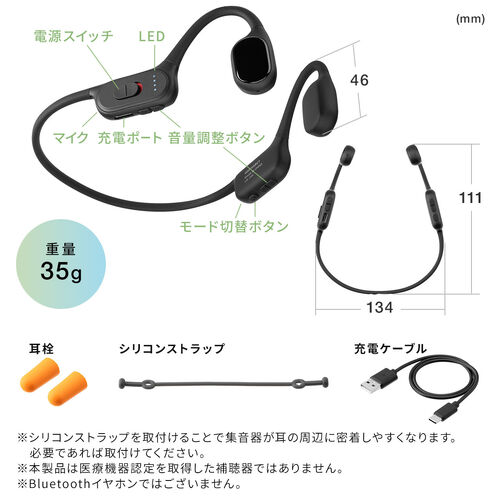 集音器（骨伝導・両耳・かんたん操作・左右音量調整・USB充電式・ノイズ除去・軽量・ワイヤレス・高齢者・敬老の日・プレゼント）