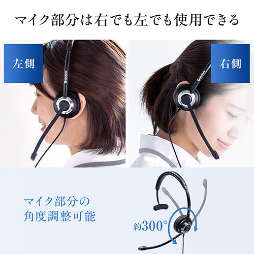 ヘッドセット（双指向性マイク・ノイズキャンセル・RJ-9接続・片耳・電話機・ハンズフリー）