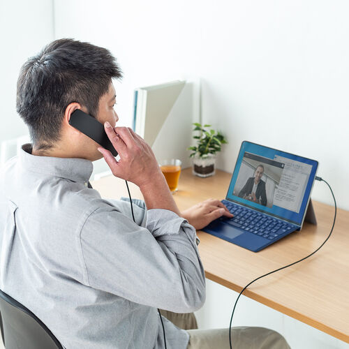 USBハンドセット（Type-C接続・USB受話器・音量調節可能・マイクミュート・Zoom・Skype・Microsoft Teams・Webex）