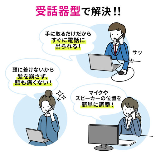 USBハンドセット（Type-C接続・USB受話器・音量調節可能・マイクミュート・Zoom・Skype・Microsoft Teams・Webex）