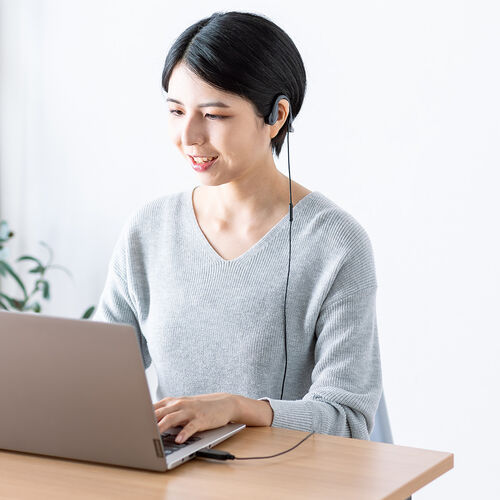 骨伝導ヘッドセット（有線タイプ・USB A接続 ・マイク付き・ケーブル長1.4m・軽量38g・ながら聴きイヤホン・在宅ワーク・軽量・長時間着用） HS047