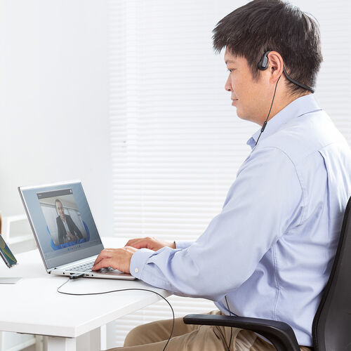 骨伝導ヘッドセット（有線タイプ・USB A接続 ・マイク付き・ケーブル長1.4m・軽量38g・ながら聴きイヤホン・在宅ワーク・軽量・長時間着用） HS047