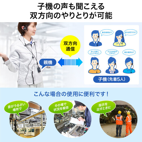 インカムシステム（双方向・無線・イヤホンマイク・業務用・ツアーガイド・ガイドレシーバー・ホテル・イベント会場・ホテル・講義・工場見学・病院・放送局・劇場・インカム・軽量・充電式・電波法）