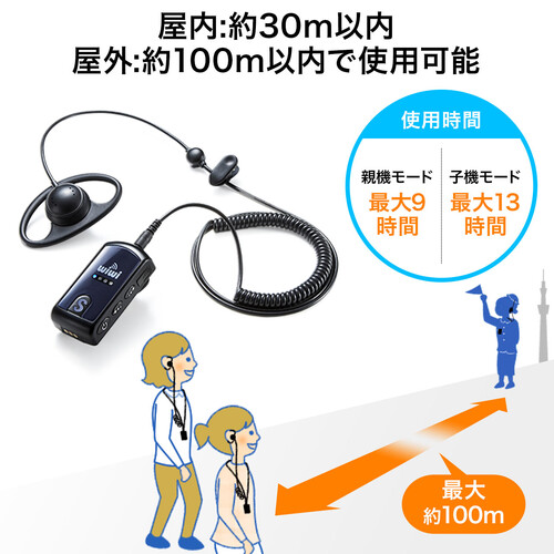 インカムシステム（双方向・無線・イヤホンマイク・業務用・ツアーガイド・ガイドレシーバー・ホテル・イベント会場・ホテル・講義・工場見学・病院・放送局・劇場・インカム・軽量・充電式・電波法）