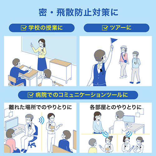 ワイヤレスガイドシステム（双方向・イヤホンマイク・業務用・ツアーガイド・ガイドレシーバー・ホテル・イベント会場・ホテル・講義・工場見学・病院・放送局・劇場・インカム・軽量・充電式・電波法）