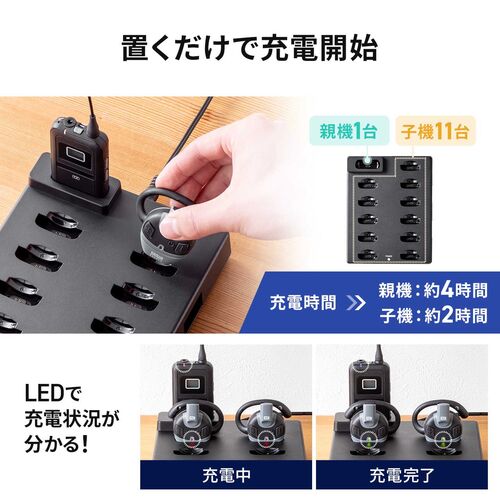 EZ4-HSGS004T/R専用充電ステーション（親機×1/子機×11台設置可能・ワイヤレスガイドシステム充電台・ツアーガイド・シスガイド・充電クレードル）