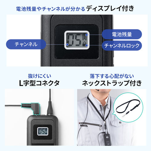 ワイヤレスガイドシステム（親機・ガイド用イヤホンマイク・ツアーガイドシステムマイク・単方向通信・1チャンネル最大100台接続・工場見学・旅行・団体・無線・シスガイド・軽量）