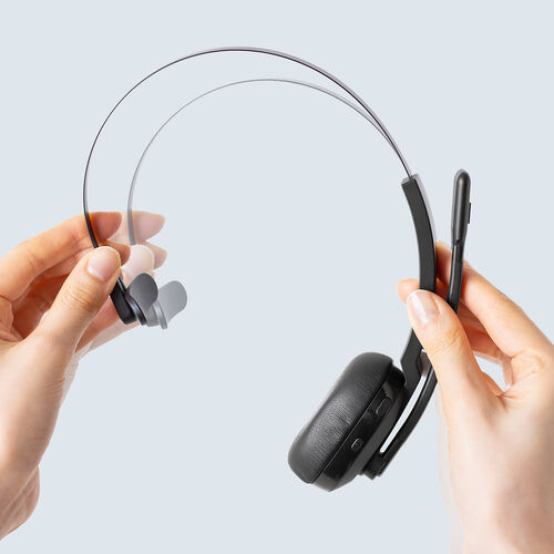 ワイヤレスヘッドセット（業務用・充電スタンド付き・片耳・遅延の少ない2.4GHz・最大通話約25時間・ノイズキャンセリングマイク付き・ミュートボタン・USB接続）