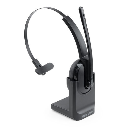 ワイヤレスヘッドセット（業務用・充電スタンド付き・片耳・遅延の少ない2.4GHz・最大通話約25時間・ノイズキャンセリングマイク付き・ミュートボタン・USB接続）