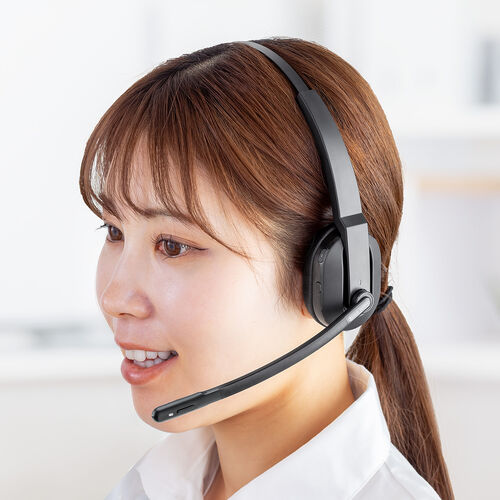 ワイヤレスヘッドセット（業務用・充電スタンド付き・片耳・遅延の少ない2.4GHz・最大通話約25時間・ノイズキャンセリングマイク付き・ミュートボタン・USB接続）
