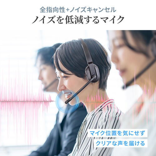 ワイヤレスヘッドセット（業務用・充電スタンド付き・片耳・遅延の少ない2.4GHz・最大通話約25時間・ノイズキャンセリングマイク付き・ミュートボタン・USB接続）