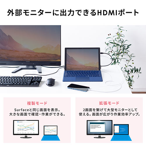ドッキングステーション（Surface・Type-C・4K/30Hz・HDMI・USB