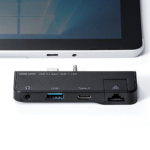 USB3.1/3.0ハブ（Surface Go・Go2専用・USB Type-C・USB A・USB3.1 Gen1・有線LANポート・3.5mm4極ミニジャック・バスパワー・ブラック）