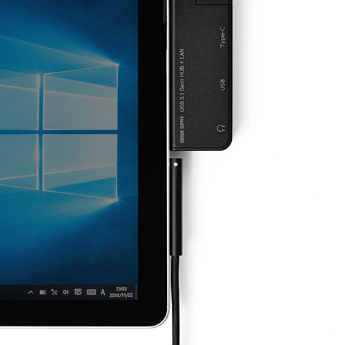 USB3.1/3.0ハブ（Surface Go・Go2専用・USB Type-C・USB A・USB3.1 Gen1・有線LANポート・3.5mm4極ミニジャック・バスパワー・ブラック）