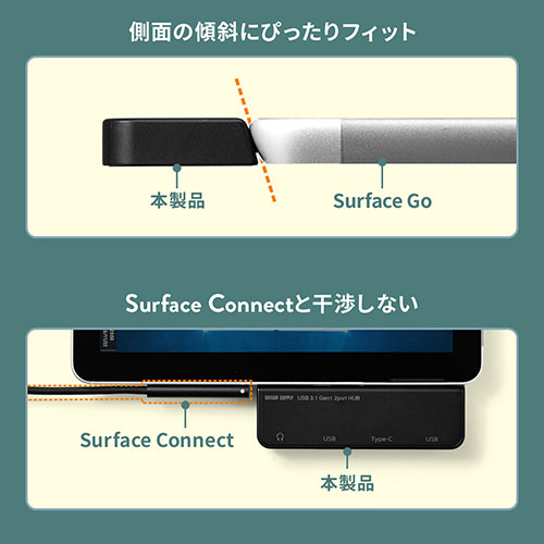 USB3.1/3.0ハブ（Surface Go・Go2専用・USB Type-C・ USB Aポート×2ポート・USB3.1 Gen1・3.5mm4極ミニジャック・バスパワー・ブラック）