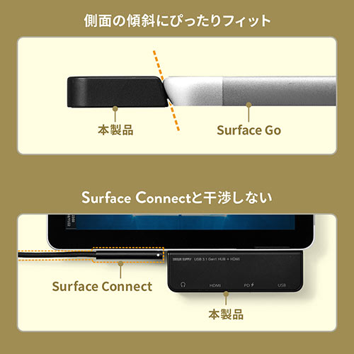 USB3.1/3.0ハブ（Surface Go・Go2専用・USB Type-C・USB A・HDMI出力・USB3.1 Gen1・3.5mm4極ミニジャック・バスパワー・ブラック）