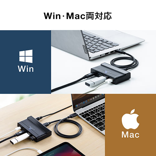 USB Type-Cハブ（USB3.1 Gen2/Gen1・USB3.0/2.0/1.1・USB PD・4ポート・バスパワー・セルフパワー対応・ACアダプタ付き・ブラック）