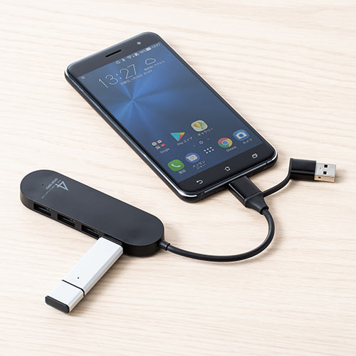 USB Type-Cハブ（USB A変換アダプタ付き・4ポート・USB3.1 Gen1・USB 3.0・バスパワー・ブラック）