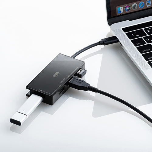 USB Type-Cハブ（4ポート・USB3.1 Gen1・USB3.0・HUB・バスパワー・ケーブル収納・3+1ポート・ブラック）