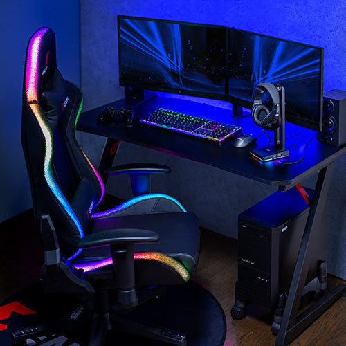 ヘッドホンスタンド（LED内蔵・ゲーミング・USB 2.0・2ポート・3.5mmステレオミニジャック・LED色切替ボタン内蔵・ブラック）