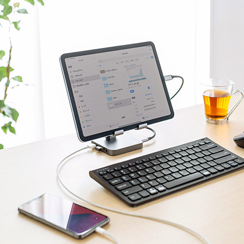 ドッキングステーション（USBハブ・Type-C・スマホ・タブレット・スタンドタイプ・PD60W・4K・7in1・HDMI・Type-C・USB3.0・SD/microSDカード）