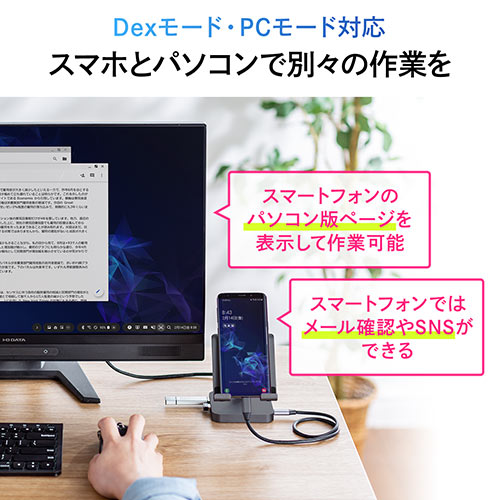 ドッキングステーション（USBハブ・Type-C・スマホ・タブレット・スタンドタイプ・PD60W・4K・7in1・HDMI・Type-C・USB3.0・SD/microSDカード）