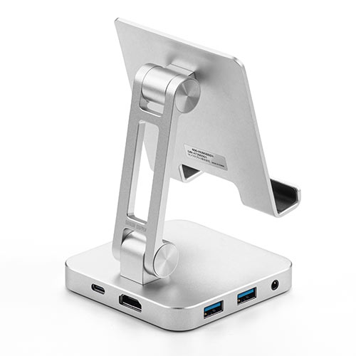 ドッキングステーション（USBハブ・Type-C・スマホ・タブレット・スタンドタイプ・PD60W・4K・7in1・HDMI・USB3.0・SD・microSDカード・シルバー） HUB088SN