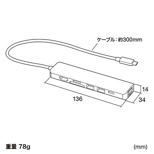 ドッキングステーション（USBハブ・タイプCハブ・持ち運び・ロングケーブル・7in1・4K・HDMI・PD100W・LAN・イーサネット・AIIｙ・Steam Deck・おすすめ） HUB090BK