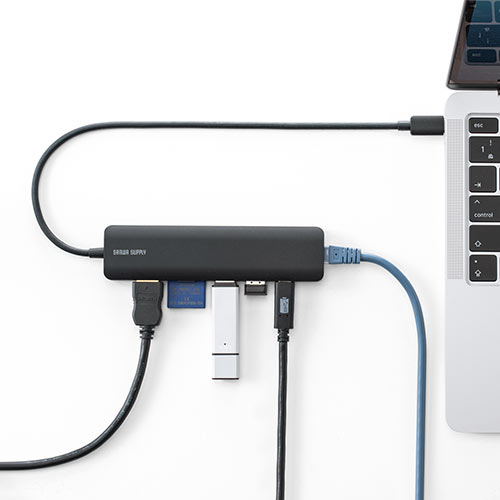 ドッキングステーション（USBハブ・タイプCハブ・持ち運び・ロングケーブル・7in1・4K・HDMI・PD100W・LAN・イーサネット・AIIｙ・Steam Deck・おすすめ） HUB090BK