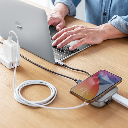 ドッキングステーション（USBハブ・コンパクト・ 巻き取り・収納・Type-C・PD100W・4K対応・5in1・HDMI・VGA・Qi・ワイヤレス充電） HUB093S サンワサプライ