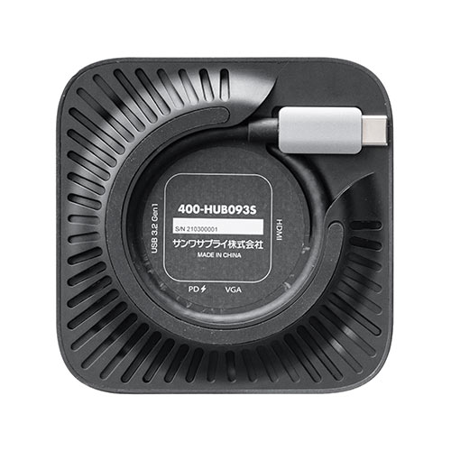 ドッキングステーション（USBハブ・コンパクト・ 巻き取り・収納・Type-C・PD100W・4K対応・5in1・HDMI・VGA・Qi・ワイヤレス充電） HUB093S サンワサプライ
