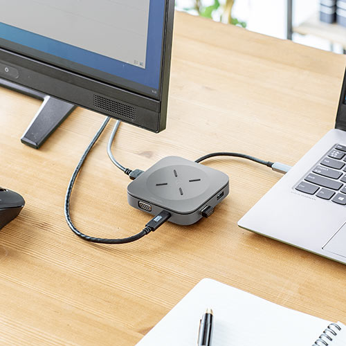 ドッキングステーション（USBハブ・コンパクト・ 巻き取り・収納・Type-C・PD100W・4K対応・5in1・HDMI・VGA・Qi・ワイヤレス充電） HUB093S サンワサプライ