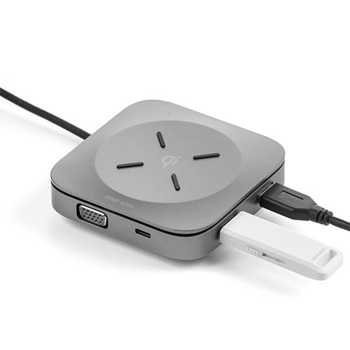 ドッキングステーション（USBハブ・コンパクト・ 巻き取り・収納・Type-C・PD100W・4K対応・5in1・HDMI・VGA・Qi・ワイヤレス充電） HUB093S サンワサプライ