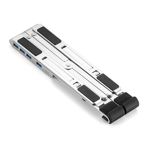 USBハブ付きノートパソコンスタンド（5段階調節 角度調整 姿勢改善 持ち運び 折りたたみ式 PCスタンド iPadスタンド）