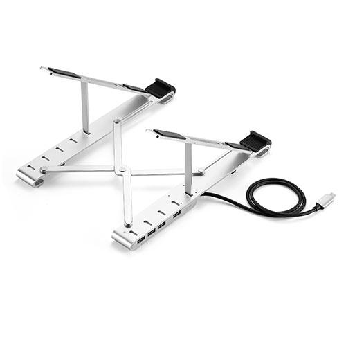 USBハブ付きノートパソコンスタンド（5段階調節 角度調整 姿勢改善 持ち運び 折りたたみ式 PCスタンド iPadスタンド）