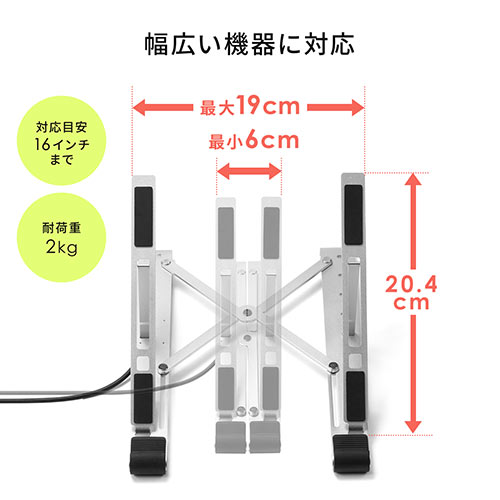 USBハブ付きノートパソコンスタンド（5段階調節 角度調整 姿勢改善 持ち運び 折りたたみ式 PCスタンド iPadスタンド）