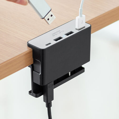 クリップ式USBハブ（Type-A接続・4ポート・クランプ固定・Type-C×1ポート・USB A×3ポート・机固定・1.5mケーブル・シルバー）