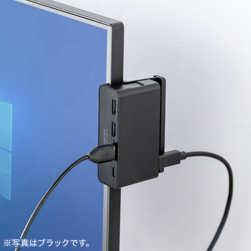クリップ式USBハブ（Type-A接続・4ポート・クランプ固定・Type-C×1ポート・USB A×3ポート・机固定・1.5mケーブル・シルバー）