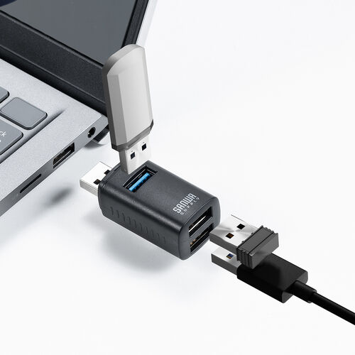 USBハブ（コンパクト・小型・USB-A・3ポート・USB3.0/USB2.0コンボハブ・黒色・軽量）