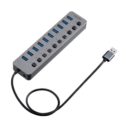 USBハブ（10ポート・ACアダプタ付・USB充電器・個別スイッチ付