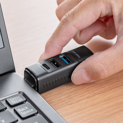 USBハブ（コンパクト・小型・USB-A接続・USB3.0・USB2.0・バスパワー・USB-Cポート・USB Aポート・3ポート・コンボハブ・黒色・軽量）