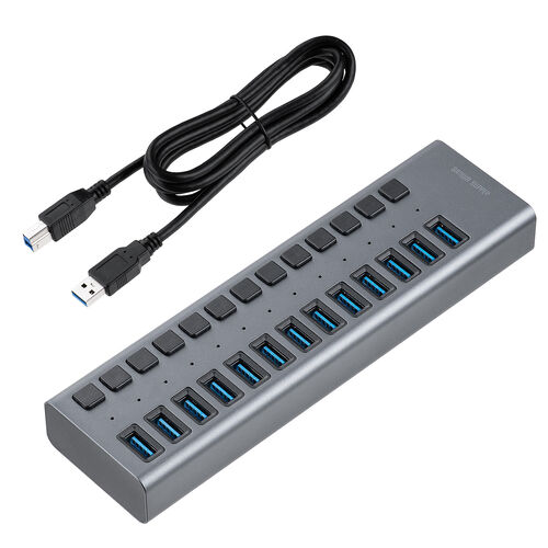USBハブ 13ポート セルフパワー USB充電器 個別スイッチ付 ケーブル長2.7ｍ USB5Gbps ACアダプタ付 充電 通信