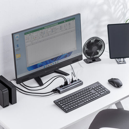 USBハブ 13ポート セルフパワー USB充電器 個別スイッチ付 ケーブル長2.7ｍ USB5Gbps ACアダプタ付 充電 通信