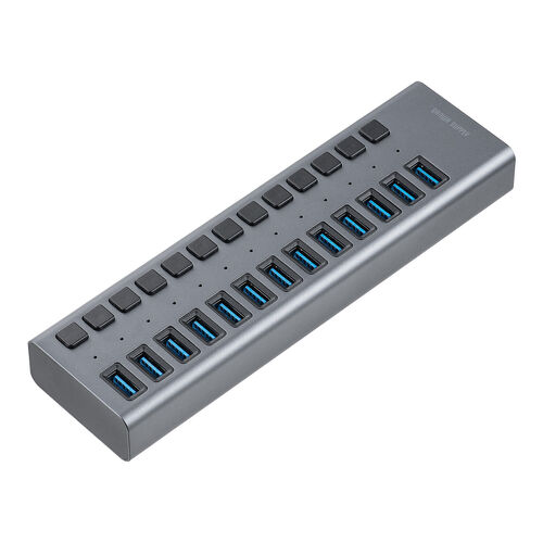 USBハブ 13ポート セルフパワー USB充電器 個別スイッチ付 ケーブル長2.7ｍ USB5Gbps ACアダプタ付 充電 通信