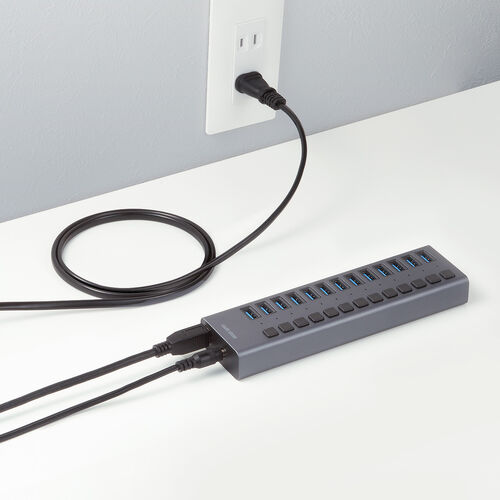 USBハブ 13ポート セルフパワー USB充電器 個別スイッチ付 ケーブル長2.7ｍ USB5Gbps ACアダプタ付 充電 通信
