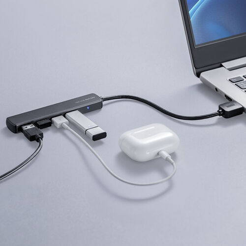 USBハブ（４ポート・コンパクト・軽量・USB・5Gbps・USB2.0・USB A接続・ケーブル長15cm・ブラック）